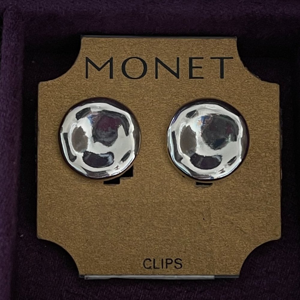Vintage Monet silver button clip earrings